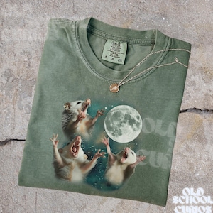 Comfort Colors® Three Possums Vintage Shirt, Funny Opossum Lover Tee, Y2K Moon Howling Shirt, Silly Animal Gift, Washed Unisex Top