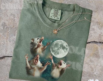 Comfort Colors® Three Possums Vintage Shirt, Funny Opossum Lover Tee, Y2K Moon Howling Shirt, Silly Animal Gift, Washed Unisex Top