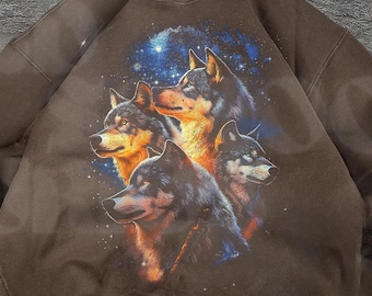 Wolf Vintage 90s Style Sweatshirt, Retro Wolf Sweater, Cute Wolf Moon Sweater, Nature Hoodie Gifts, Cozy Warm Unisex Sweatshirt,Wolf Tee