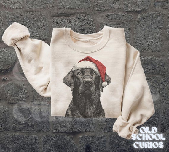 Retro Black Lab 90s Sweatshirt, Vintage Dog Sweater, Black Labrador Wearing Beanie, Cute Dog Lover Unisex Pullover Gift
