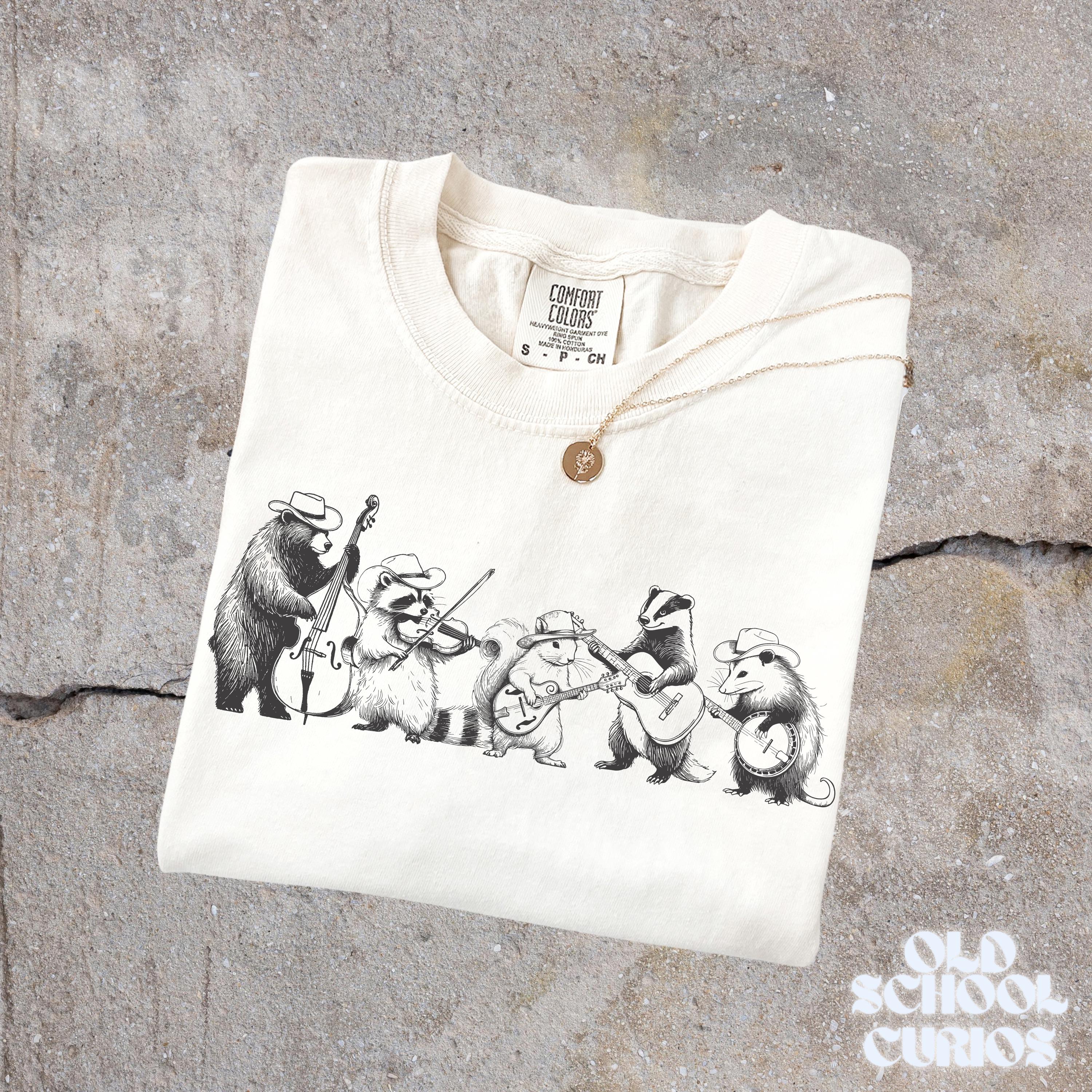 Comfort Colors® Animal Band Shirt, Funny Forest Animals Playing Instruments Shirt, Vintage Music Lover Gift, Cute Animal Graphic T-Shirt