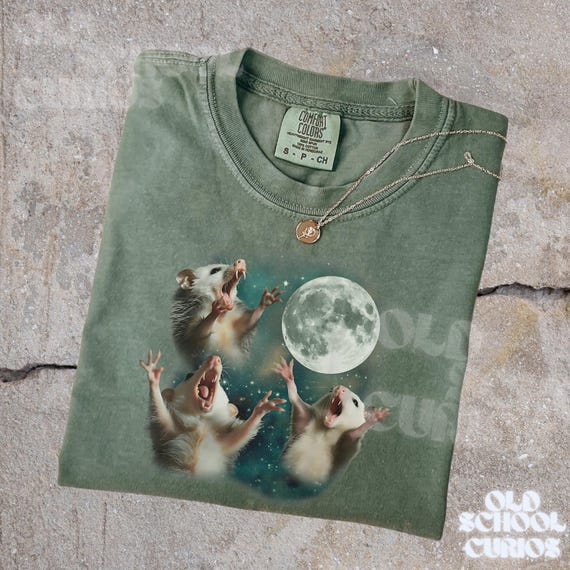 Comfort Colors® Three Possums Vintage Shirt, Funny Opossum Lover Tee, Y2K Moon Howling Shirt, Silly Animal Gift, Washed Unisex Top