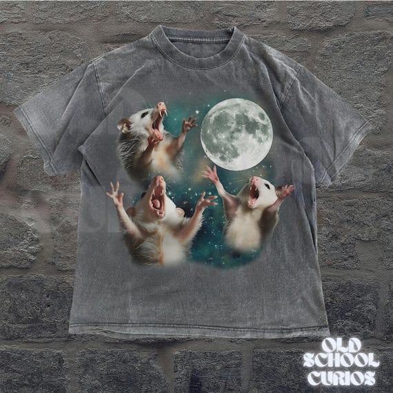 Three Possums Howling at the Moon Vintage Shirt, Retro Opossum Lover Tee, Possum Graphic Tshirt, Washed Cotton Unisex Tee, Silly Party Gifts