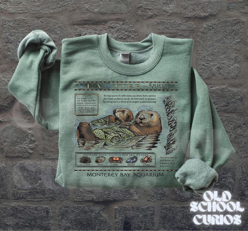 Vintage Replica Otter Sweatshirt, Monterey Bay Aquarium otter sweater,Tayl'or otter sweatshirt, Sea otter sweatshirt, The Life Of A Showgirl H. Military Green