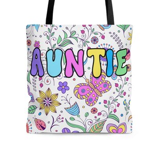 Cheery Retro Auntie Tote Bag, Cute Aunt Bag, Aunt Reveal Gift, Mothers Day Aunt Gift, Auntie Gift, Boho Aunt bag, Aunt Birthday Gift, Auntie