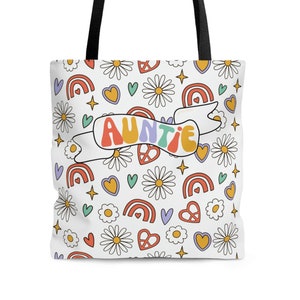 Groovy Auntie Tote Bag, Cute Aunt Bag, Aunt Reveal Gift, Mothers Day Aunt Gift, Auntie Gift, Boho Aunt bag, Aunt Birthday Gift, Best Aunt