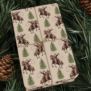 Vintage Western-Weihnachtsgeschenkpapiere, festliche Weihnachtsbaum-Cowboy-Geschenkverpackung, Landhausstil-Geschenkpapier
