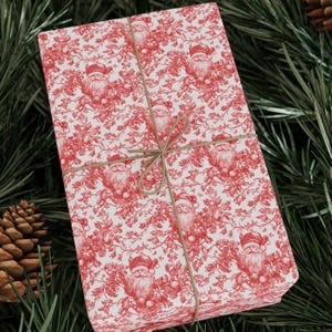 Red Toile Christmas Wrapping Paper Roll, Santa Red Chinoiserie Christmas Gift Wrap, Vintage Red Willow Holiday Giftwrap Wrapping Paper Roll