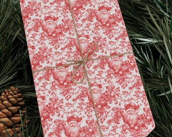 Red Toile Christmas Wrapping Paper Roll, Santa Red Chinoiserie Christmas Gift Wrap, Vintage Red Willow Holiday Giftwrap Wrapping Paper Roll