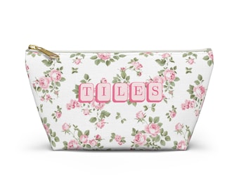 Pink Mahjong Tile Bag Fancy Floral | Game Night Mahjong Bag | Mahjong Accessory Bag | Mahjong Lover Gift | Game Tile Pouch | Mahj Gear