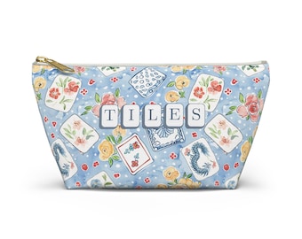 Mahjong Tile Pattern Bag Floral | Game Night Mahjong Bag | Blue Mahjong Accessory Bag | Mahjong Lover Gift | Game Tile Pouch | Mahj Gear