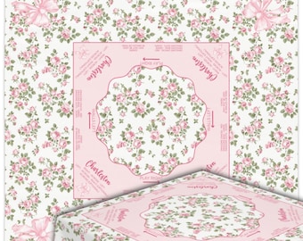 Pink Coquette Mahjong Tablecloth Vintage Fancy Floral Bow Design, Game Night Cover, Mahjong Tablecloth, Mahjong Lover Gift, Mahj Flowers