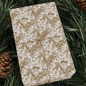 Christmas Wrapping Paper, Toile Santa Brown Chinoiserie Christmas Gift Wrap, Vintage Brown Willow Holiday Wrapping Paper Roll Giftwrap