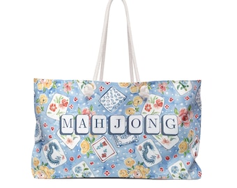 Bolsa com estampa de Mahjong Floral Azul | Bolsa de Mahjong com estampa de peças para noite de jogos com flores Grandmillennial | Bolsa de Mahjong | Presente para amantes de Mahjong | Mahj