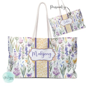 Mahjong Tote Bag Wildflower Floral | Game Night Bag Flowers Girly Grandmillennial | Mahjong Tile Bag | Large Mahjong Carryall Gift for Her
