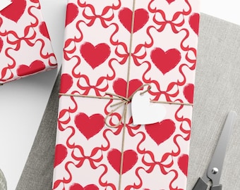 Gift Wrap Papers, Valentine Red Coquette Bow and Heart Coquette Wrapping Paper Love Pink Red Giftwrap, Alternative: Valentine Gift Wrap,