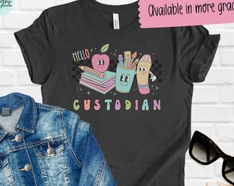 School Custodian Shirt, Elementary Custodian Tee, Retro Cartoon Elementary School TShirt, School Team Shirt, Cute 1st Day of School