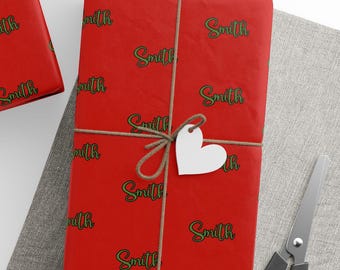 Rolo de papel de embrulho de Natal personalizado, papel de embrulho de presente de Natal vermelho personalizado, presente com nome personalizado, papel de embrulho personalizado