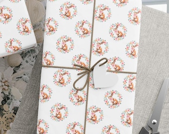 Papier do pakowania prezentów dla dziewczynek w stylu shabby chic, różowy, z kokardką w kształcie króliczka wielkanocnego, papier do pakowania prezentów urodzinowych