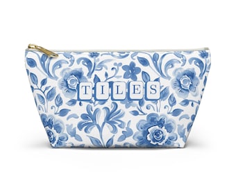 Mahjong Tile Bag Blue Floral Toile | Game Night Mahjong Bag | Mahjong Accessory Bag | Mahjong Lover Gift | Game Tile Pouch