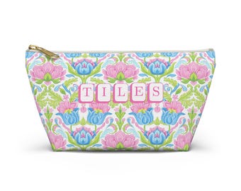 Mahjong Tile Bag Floral | Game Night Mahjong Bag | Pink Blue Mahjong Accessory Bag | Mahjong Lover Gift | Game Tile Pouch | Mahj Gear