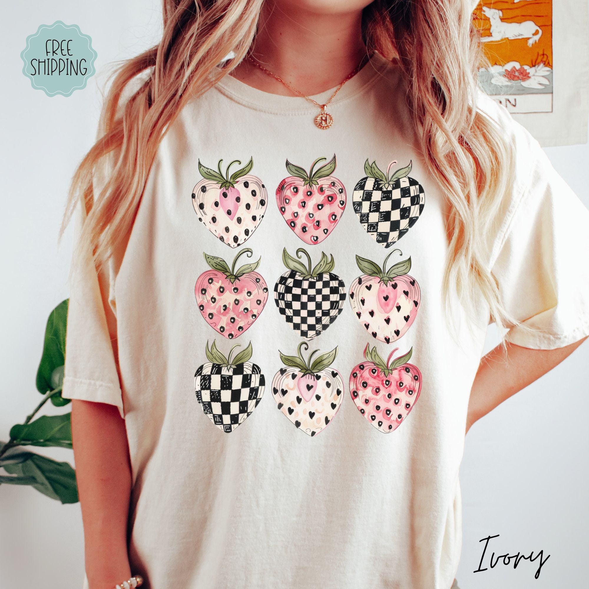 Cute Trendy Strawberry Custom Colors Coquette Soft Girl Strawberry Aesthetic Shirt, Summer Fruit TShirt, Garden T-Shirt, Summer Clothing Tee