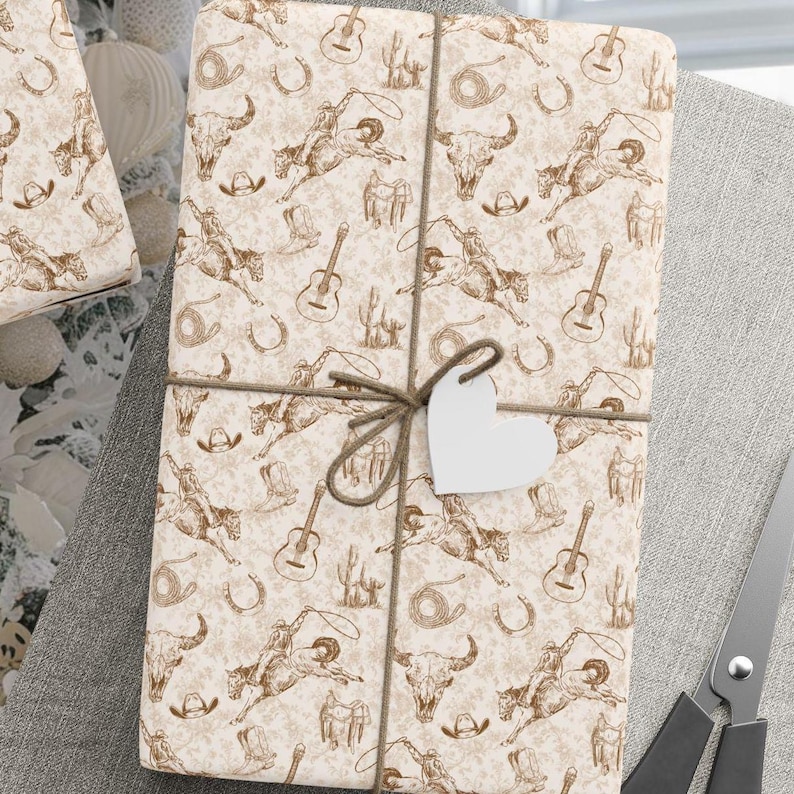 Rolka papieru do pakowania w stylu western, papier do pakowania prezentów w stylu kowbojskim, rustykalny papier w stylu western, ślub, dzień ojca, urodziny, męski rodeo zdjęcie 1
