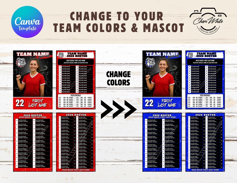 Sports Team Roster Player Card Schedule Canva Template Youth Field ...