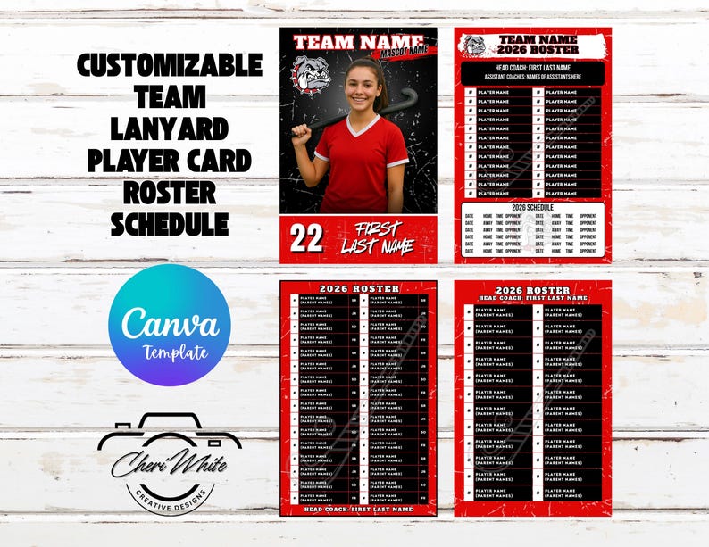 Sports Team Roster Player Card Schedule Canva Template Youth Field ...