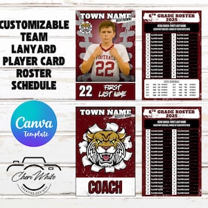 Sports Team Roster Player Card Canva Template Youth Football Lanyard - Etsy