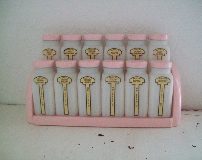 Vintage Griffiths Milk Glass Spice Jars Pink Lids Pink Rack Etsy