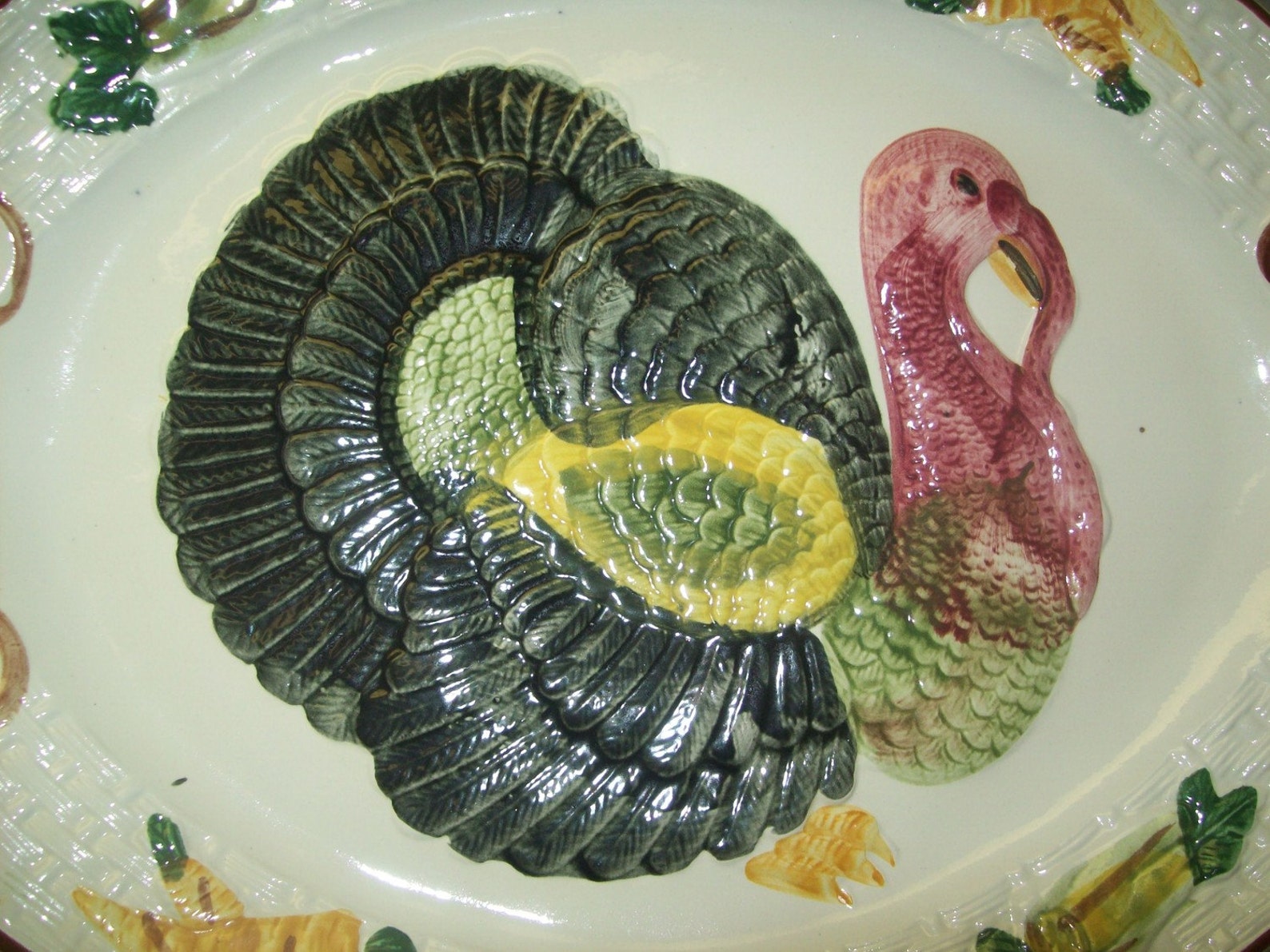 Vintage Hand Painted Turkey Platter Etsy