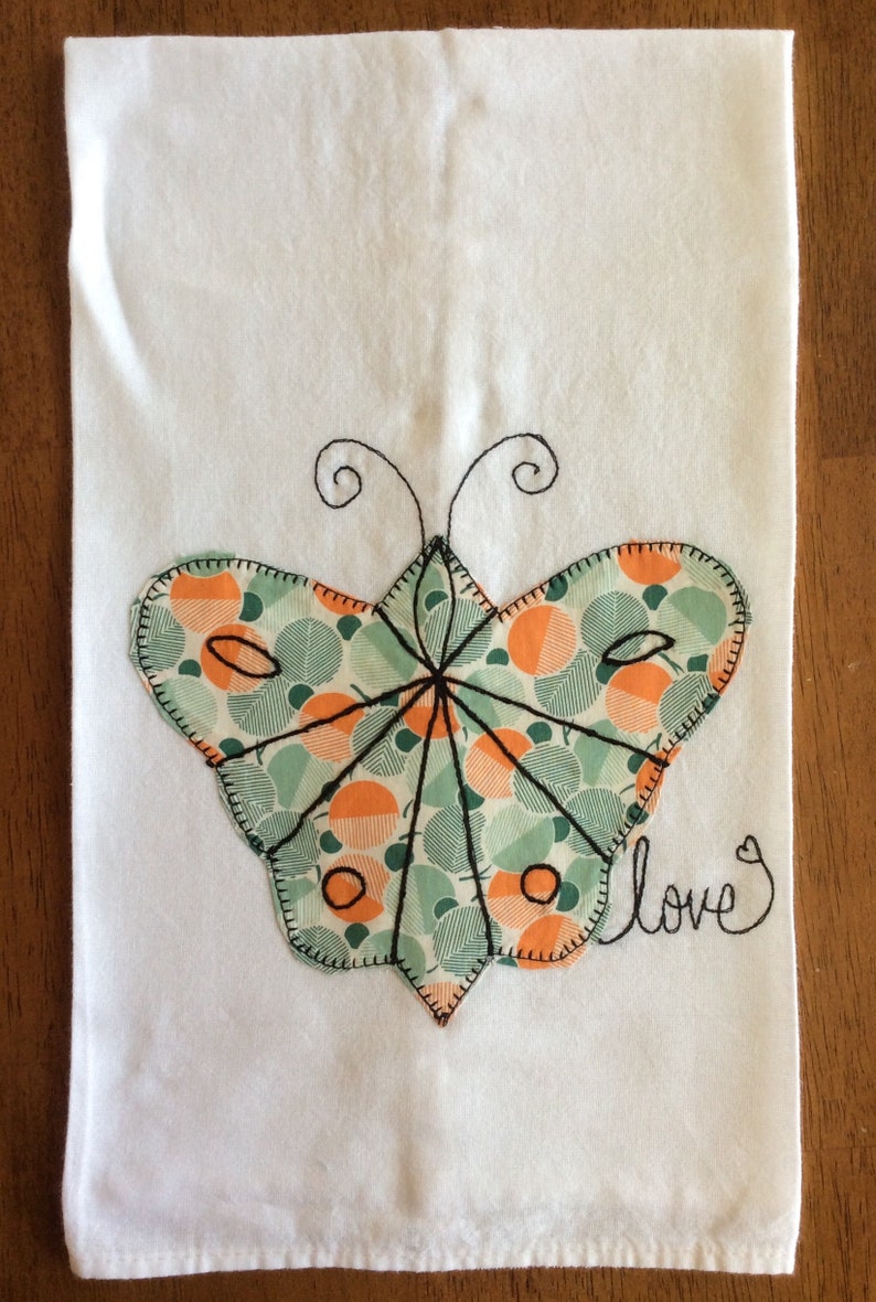 Butterfly Vintage Appliqué Tea Towel Etsy