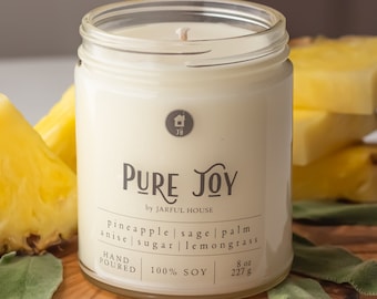 Soy Candle Pure Joy, Exotic Scent Pineapple Sage Anise, Aromatherapy Candle for Home,Housewarming Gift, Gift for Mom