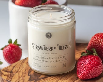 Valentines Day Candle Strawberry Bliss | Scented Soy Candle Strawberry + Mango + Peach +Guava + Vanilla | Candle Gift for Mom