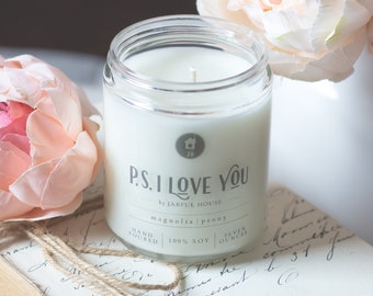 Mother's Day Gift, Scented Soy Candle PS I Love You, Floral Scent Candle Magnolia Peony Cherry Blossom Bergamot, Gift for Wife