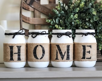 Everyday Home Decor | Farmhouse Table Centerpiece | Farmhouse Decor | Housewarming Gift | Table Decor Painted Mason Jars