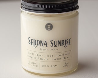 Sedona Sunrise Soy Candle | Floral Scent Cactus + Jade + Aloe + Agave + Patchouli | Arizona Lover Gift