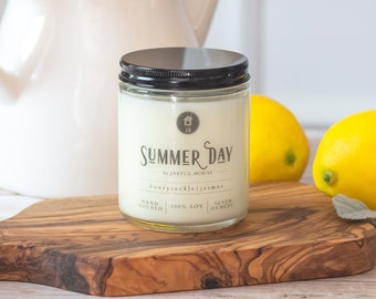 Mother's Day Gift, Soy Candle Summer Day, Floral Scent Honeysuckle Jasmine Ginger Lemon, Gift for Mom