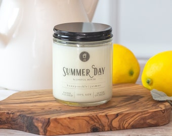 Valentine's Day Soy Candle Summer Day | Scented Candle Honeysuckle + Jasmine + Ginger + Lemon | Gift for Mom | Relaxing Candle Gift