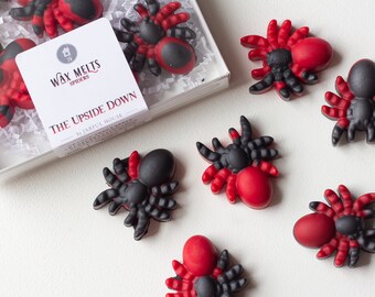 The Upside Down Wax Melts | Stranger Things Inspired Wax Melts | Halloween Wax Tarts Spiders | Red Black Stranger Things Theme Gift