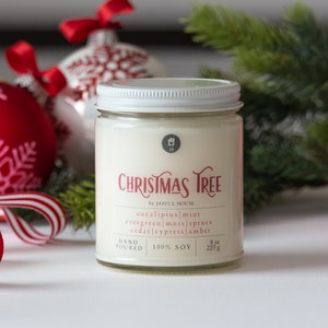 Christmas Tree Soy Candle: Spruce, Cedar, Cypress Scent -8 oz.