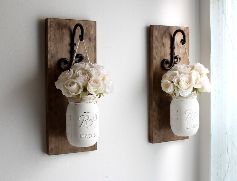 Rustic Home Decor | Fall Wall Decor | Wall Sconces with Hanging Jar | Wedding Gift | Couples Gift | Farmhouse Everyday Home Decor 