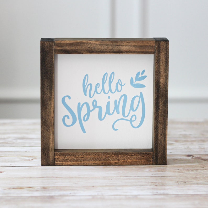 Hello Spring Wall Sign Rustic Blue Spring Wall Decor Etsy