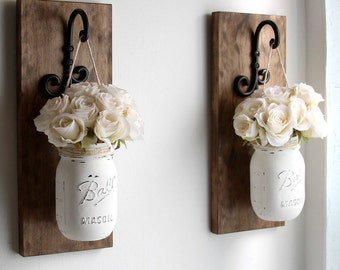Rustic Wall Home Decor | Farmhouse Decor Wall Sconces | Housewarming Gift | Wall Sconces with Hanging Jars  | Gift for Wife