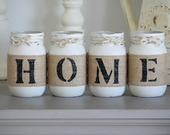 Farmhouse Decor | Table Centerpiece Painted Mason Jars | Everyday Home Decorations | Housewarming Gift | Gift for Mom