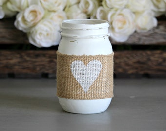 Farmhouse Decor | Wedding Table Centerpiece | Painted Mason Jar with Heart | Tiered Tray Decor Mothers Day Gift | Gift for Mom