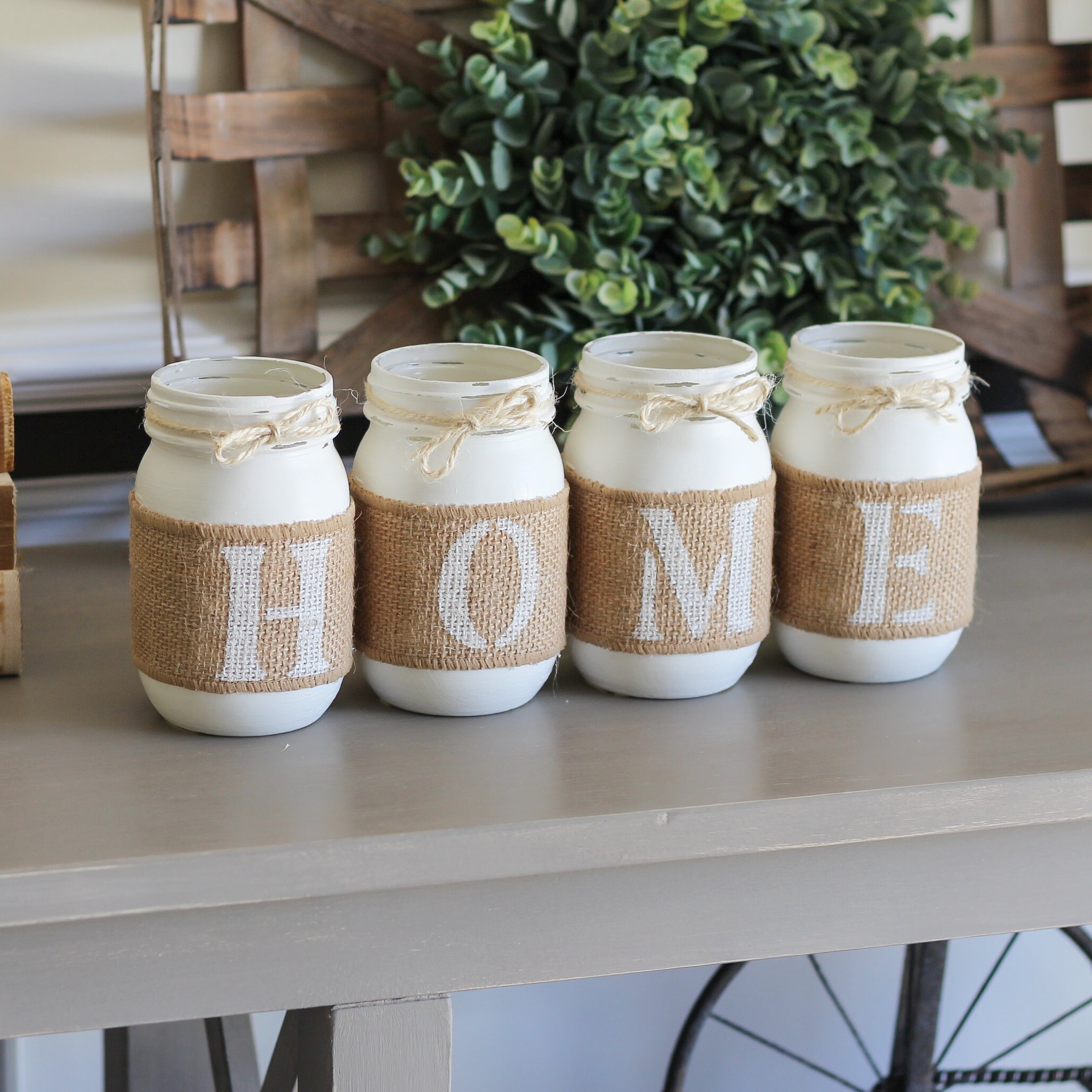 Farmhouse Decor Painted Mason Jars Set Everyday Home Decor | Etsy