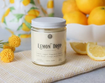 Lemon Drop Soy Candle, Strong Scent Citrus Bergamot Mint 8 oz., Mother's Day Gift