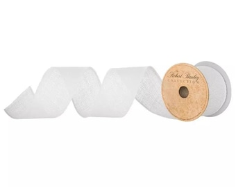 White Wired Burlap Ribbon 2.5 in x 15 ft | The Robert Stanley Collection